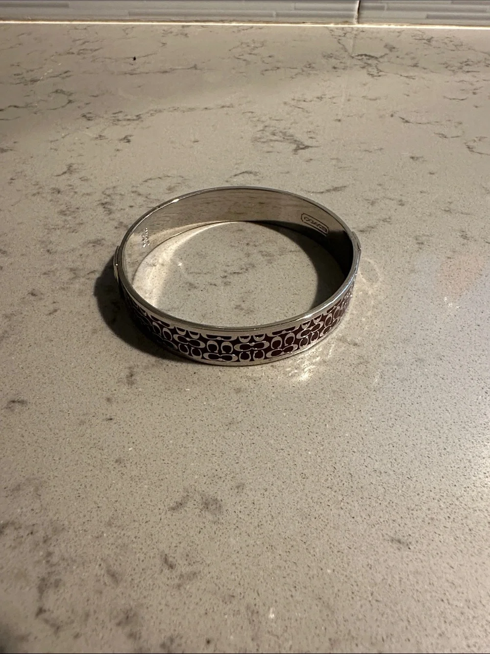 Coach Silver-Tone Bangle with Deep purple Signature Enamel